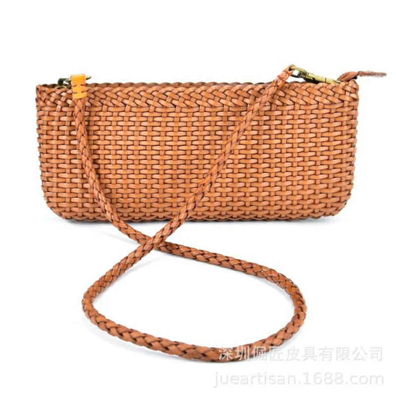 Leather Woven Handbags First Layer Cowhide Clutch Bag Shoulder Messenger Small Bag