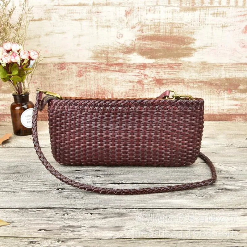 Leather Woven Handbags First Layer Cowhide Clutch Bag Shoulder Messenger Small Bag
