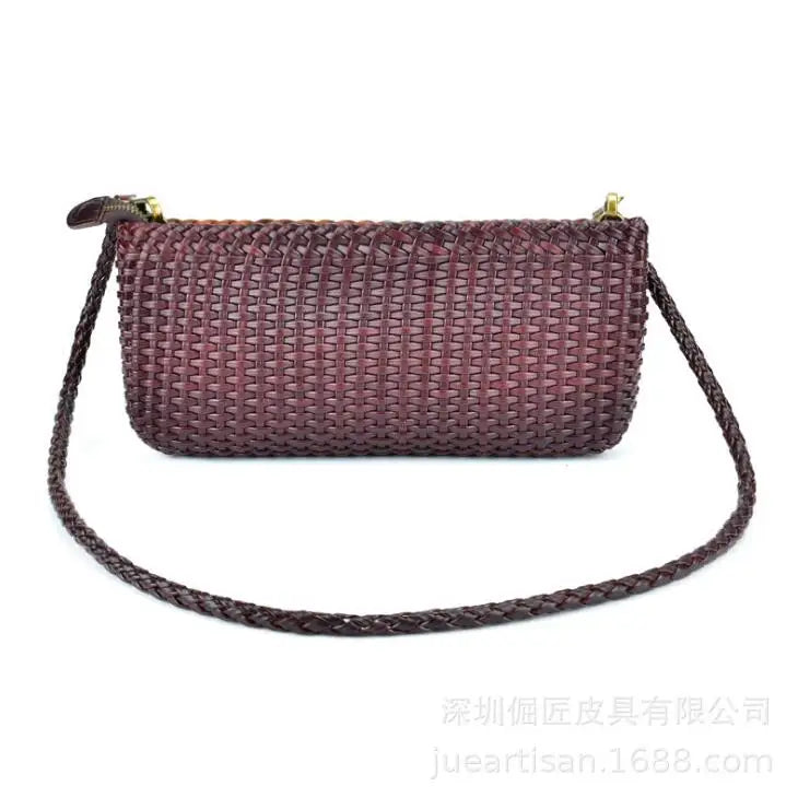 Leather Woven Handbags First Layer Cowhide Clutch Bag Shoulder Messenger Small Bag