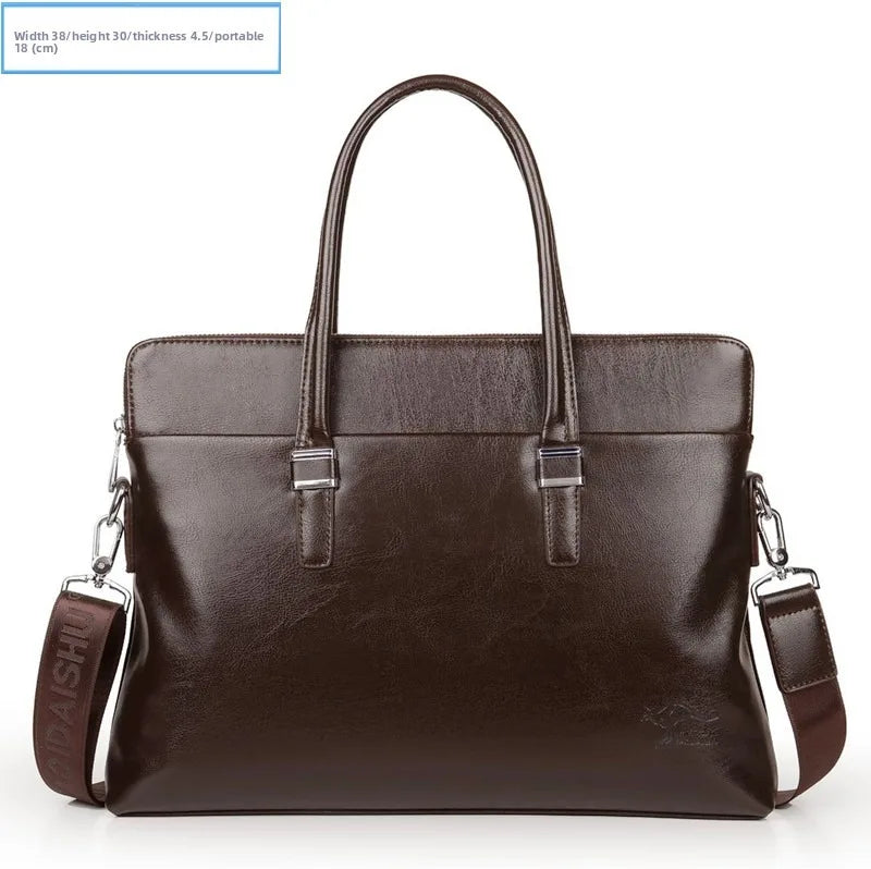 Briefcase men's genuine leather business men's bag handbag single shoulder large capacity casual cowhide crossbody computer bag