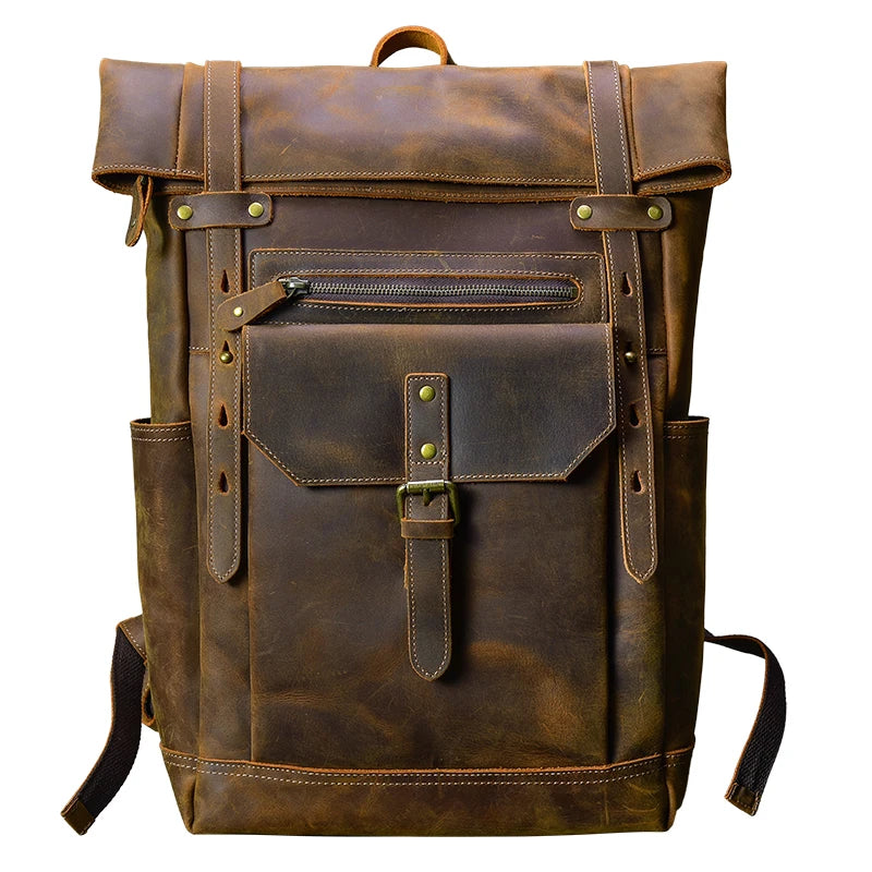 2025 New Genuine Leather Men's Backpack 15-17 Inch Laptop Bag Large Capacity Travel Backpacks Schoolbag Retro Shoulder Bags