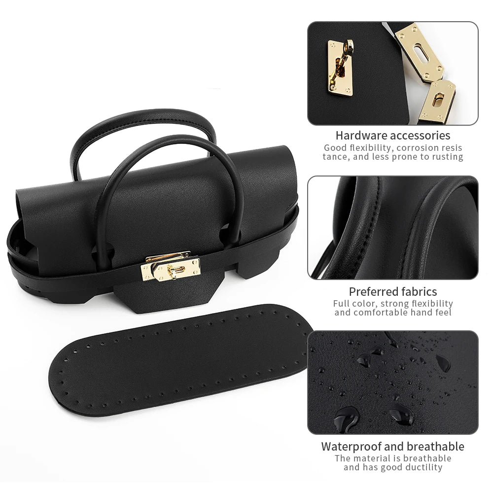 Handcraft Knitting Bag Accessories Set DIY Handmade Tote Bags PU Leather Knitted Crochet Bag Sewing Accessory Coffee Black