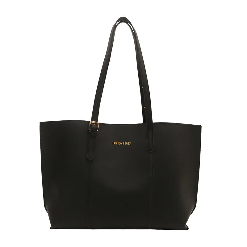 Black Leather Tote Bag with Clutch Bag, Large Capacity Handbag Shoulder Bags for Women Work, Travel, Everyday Use Commuter Bag