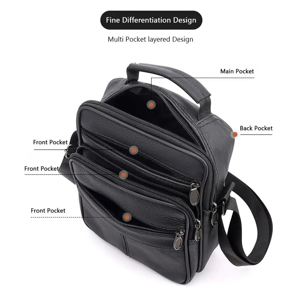 Natural Leather Men's Leather Handbag Small Size Tablet Compartment Genuine Leather Shoulder Bag Shoulder Strap Messenger Style