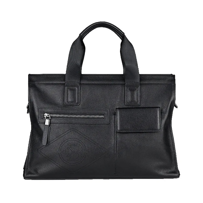 Men’s Fashion Leather Briefcase Large Capacity Business Tote Bag Trendy Handbag Genuine First Layer Cowhide