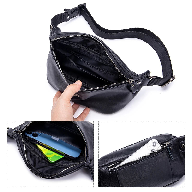 GenuineLeather Fanny Packs for Men Belt Bag Fashionable Waist Pack Sling Crossbody Bag for Workout Travel Camping Hiking Walking