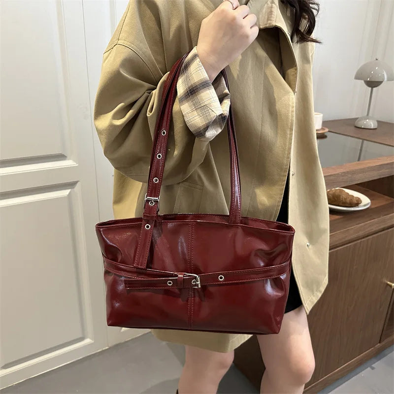 Leather Tote Bag with Adjustable Straps Belt Buckle Underarm Bag,large Capacity Handbag,daily Shoulder Purse Suitable for Women