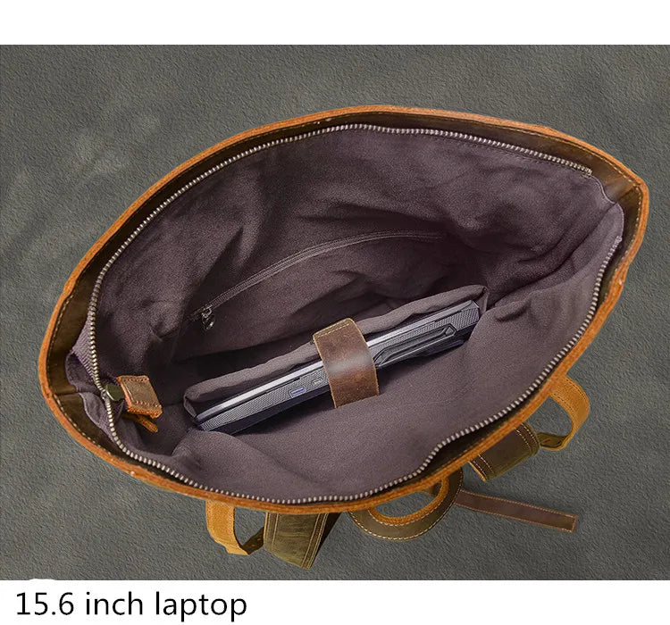 2025 New Genuine Leather Men's Backpack 15-17 Inch Laptop Bag Large Capacity Travel Backpacks Schoolbag Retro Shoulder Bags