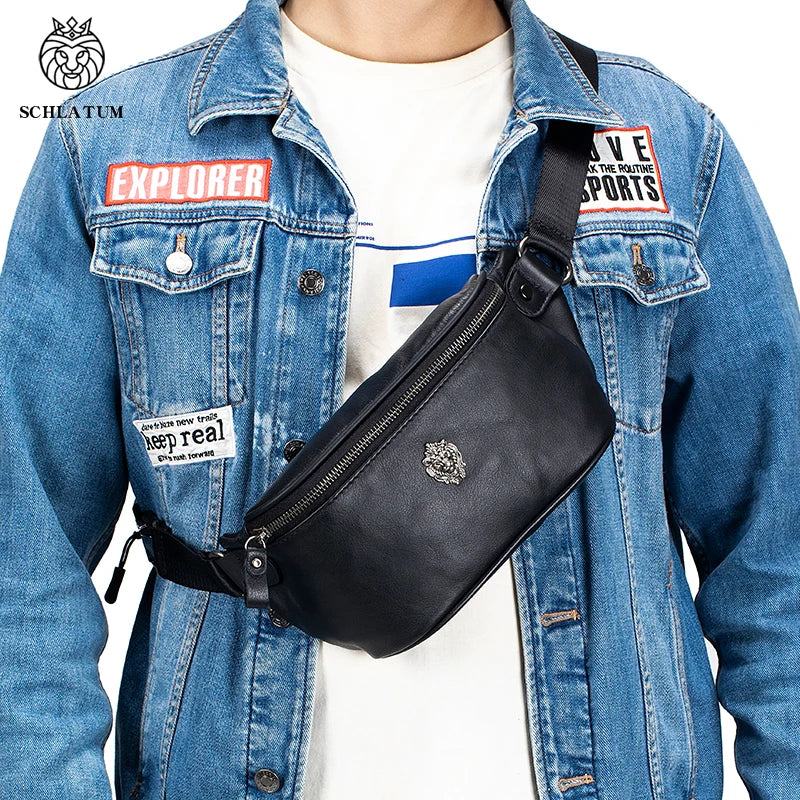 GenuineLeather Fanny Packs for Men Belt Bag Fashionable Waist Pack Sling Crossbody Bag for Workout Travel Camping Hiking Walking