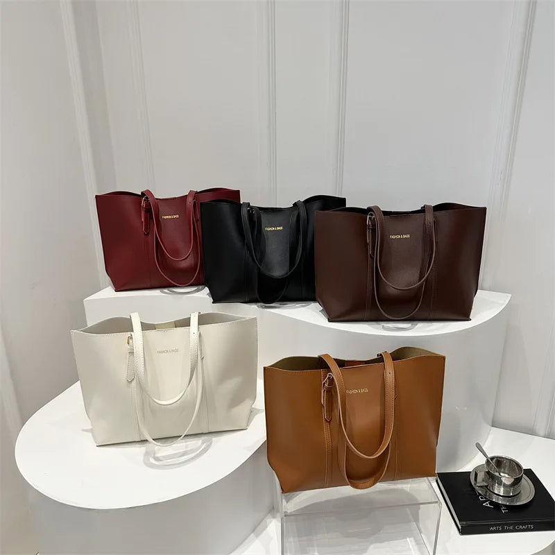 Black Leather Tote Bag with Clutch Bag, Large Capacity Handbag Shoulder Bags for Women Work, Travel, Everyday Use Commuter Bag