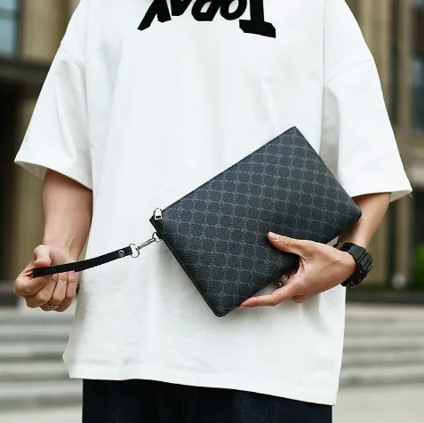 Men's Leather Messenger Bag Slim Business Envelope Clutch Phone Crossbody Bag Fashionable Lightweight Hand Carry Bag