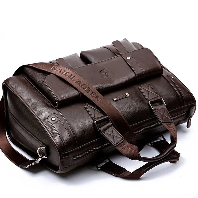 Men Leather Briefcase Large Capacity Business Handbag Messenger Bags Male Vintage Shoulder Bag Men's 14/15.6 Inch Laptop Bags