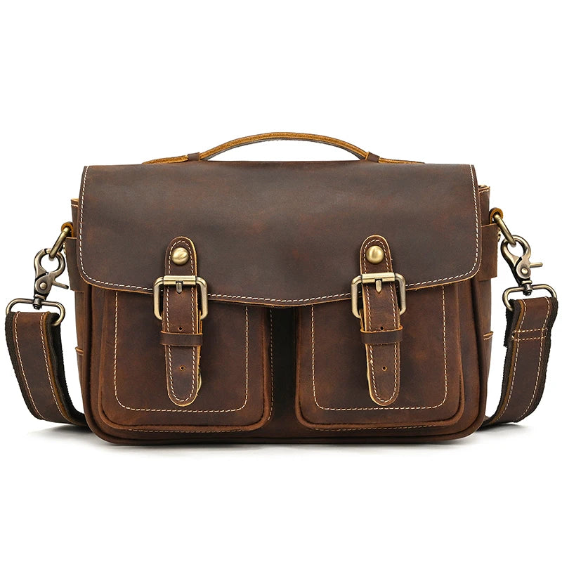 Large leather messenger bag for men real cowskin crossbody bags shoulder bags school bag of male for iPad PC Camera Shoulder Bag