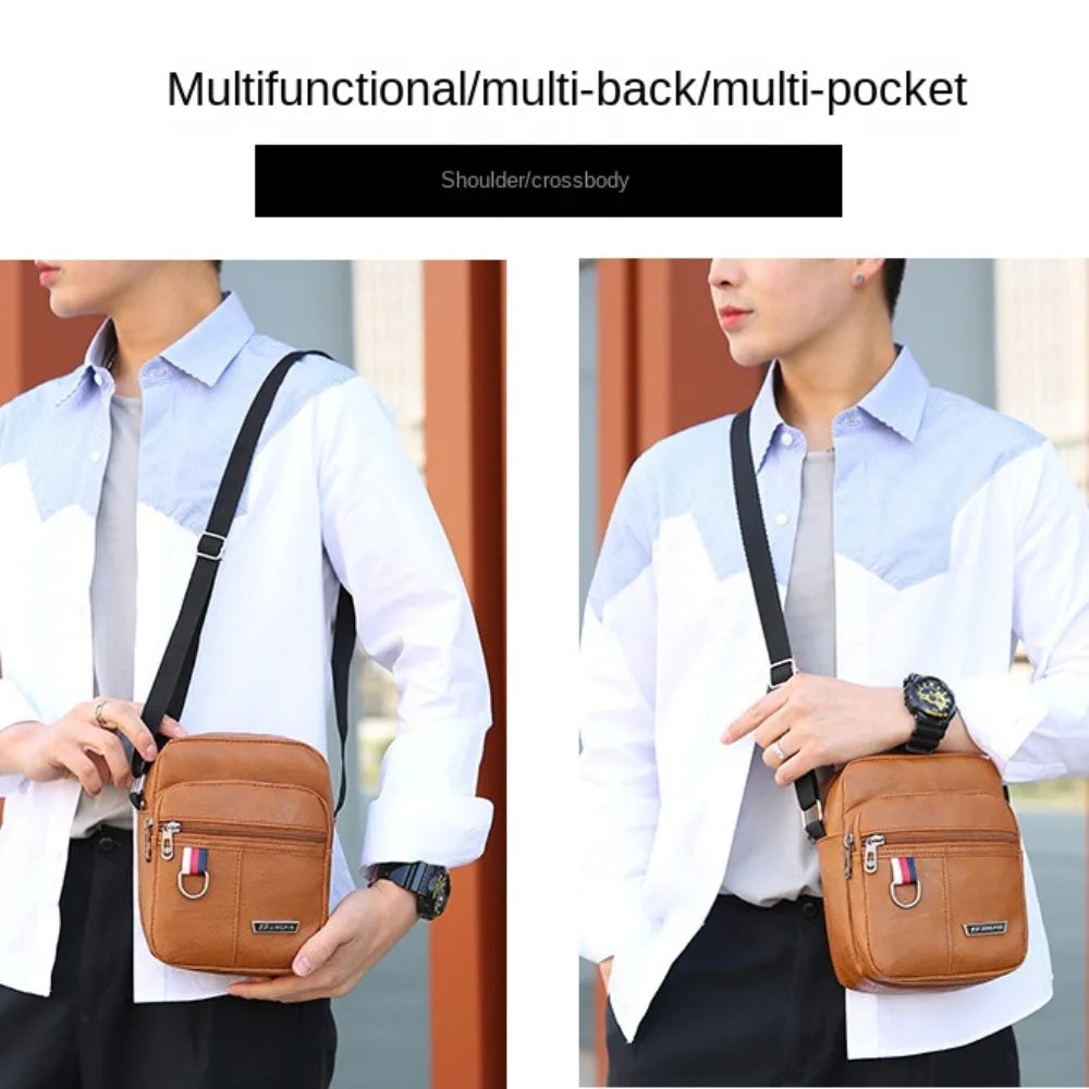 Leather Men's Sling Bag Messenger Shoulder Crossbody Bags Large Capacity Handbags Multifunctional