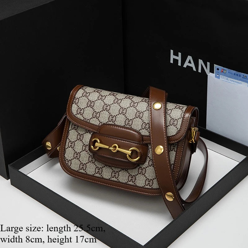 Ladies genuine leather saddle bag, single shoulder bag underarm bag, new fashion versatile niche trend crossbody bag.