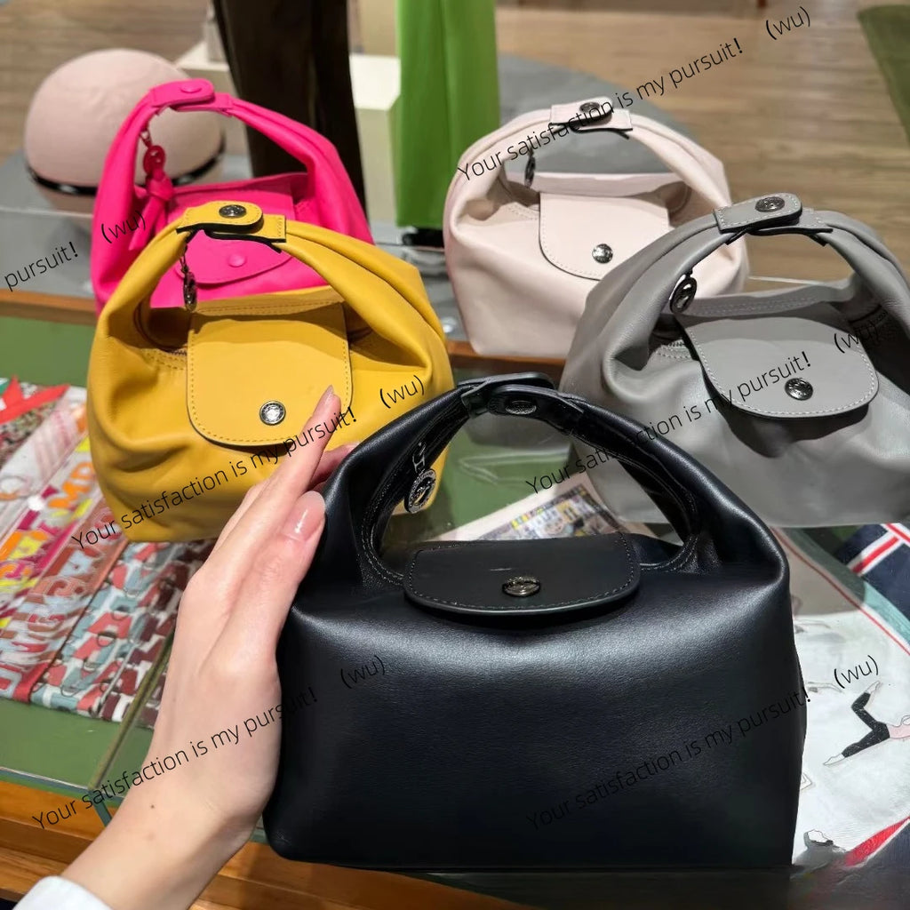 Full leather lunch box bag, hand bag, messenger bag, French shoulder bag with shoulder strap women's bag.