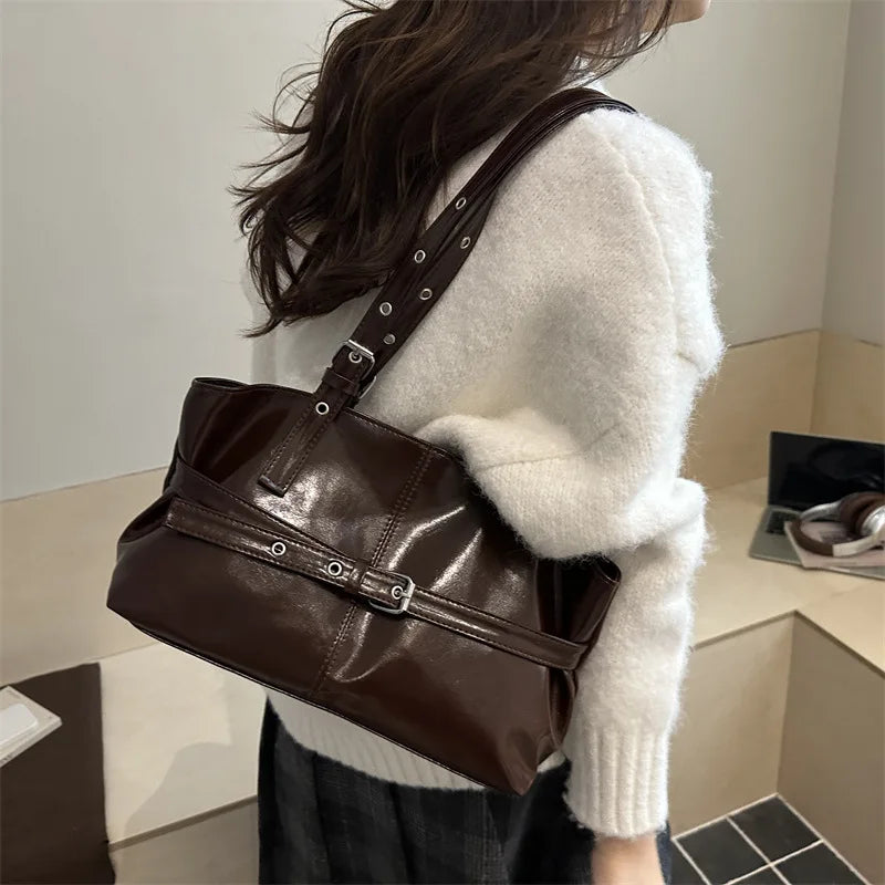 Leather Tote Bag with Adjustable Straps Belt Buckle Underarm Bag,large Capacity Handbag,daily Shoulder Purse Suitable for Women