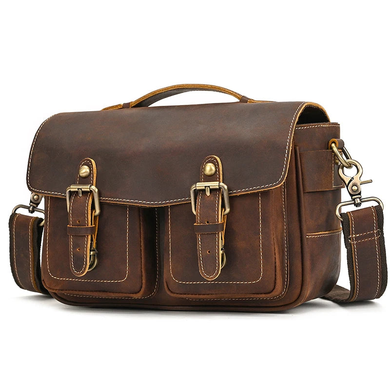 Large leather messenger bag for men real cowskin crossbody bags shoulder bags school bag of male for iPad PC Camera Shoulder Bag