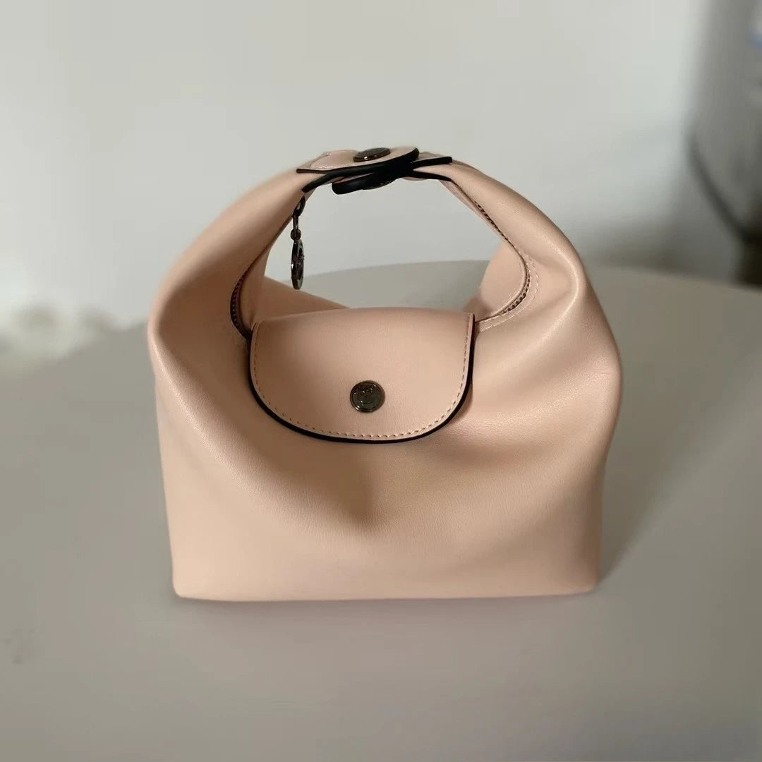 Full leather lunch box bag, hand bag, messenger bag, French shoulder bag with shoulder strap women's bag.