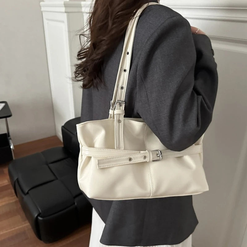 Leather Tote Bag with Adjustable Straps Belt Buckle Underarm Bag,large Capacity Handbag,daily Shoulder Purse Suitable for Women