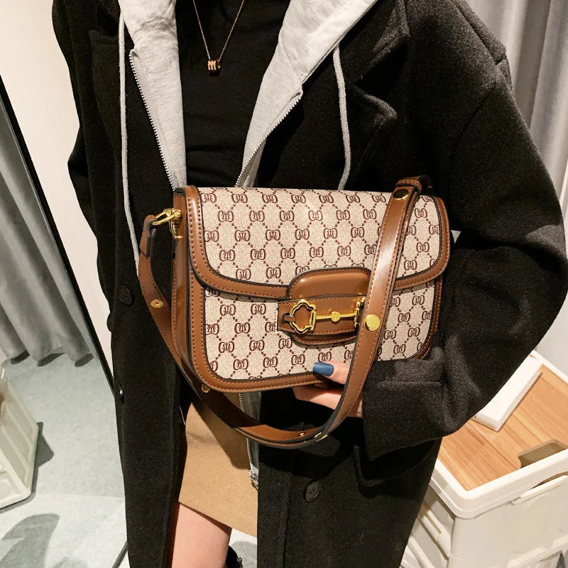 Ladies Genuine Leather Saddle Bag Classic Designer Paris Popular Single Shoulder Bag for Women Casual Vintage Trendy Handbag