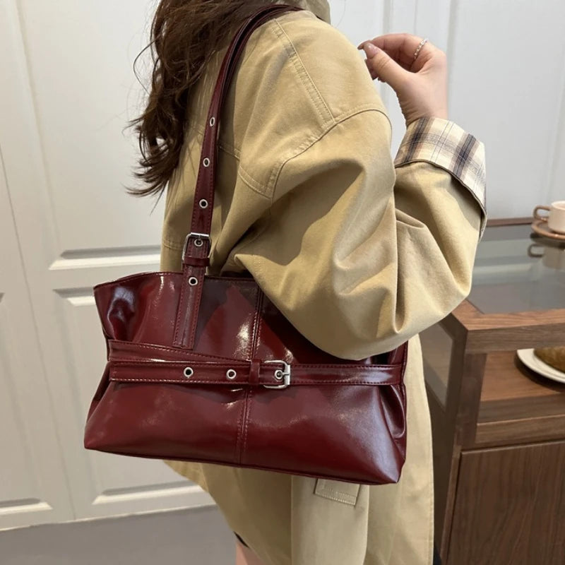 Leather Tote Bag with Adjustable Straps Belt Buckle Underarm Bag,large Capacity Handbag,daily Shoulder Purse Suitable for Women